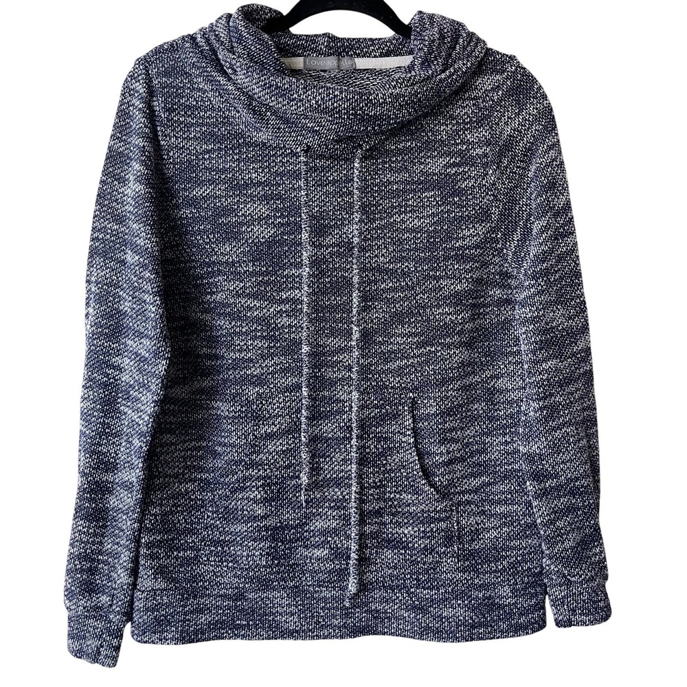 Loveappella Hoodie Women Navy Blue Marled Knit Cowl Neck Pullover Medium